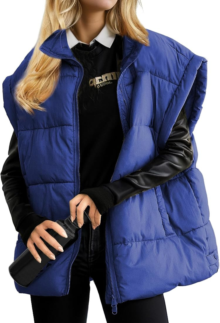SeeLuNa Womens Winter Puffer Vest Lightweight Flysleeve Stand Collar Oversized Puffy Coat Padded ... | Amazon (US)