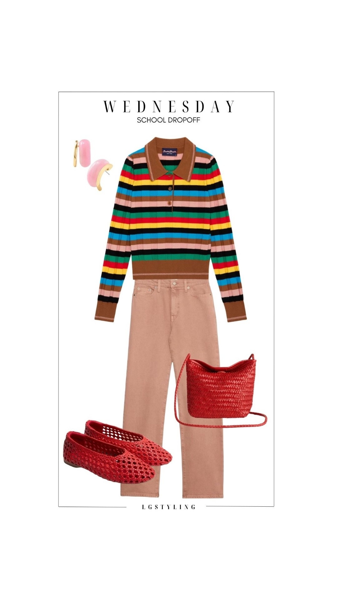 Wednesday – School Dropoff
This is how to make everyday dressing more fun. A bold striped knit, soft blush denim, and red woven accessories create a playful outfit that still feels easy enough for a busy morning. Comfortable, colorful, and full of personality.
#LTKMomStyle #LTKCasualChic #LTKColorfulStyle #LTKSchoolDropoffStyle #LTKSpringFashion #LTKDenimStyle #LTKStatementAccessories #LTKOutfitInspo #LTKStyleTip #LTKFashion

 

#LTKootd