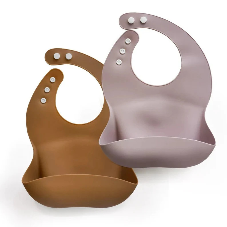 Pack of 2 Silicone Baby Bib with Snap - Silicone Bibs for Babies - Silicone Bibs with Food Catche... | Etsy (Global)