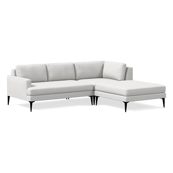 Andes 2-Seat Left Arm 3-Piece Chaise Sectional, Performance Washed Canvas, Stone White, Dark Pewter | West Elm (US)