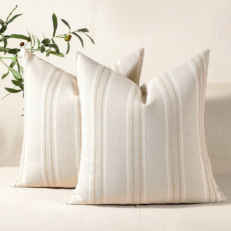 Hckot Decorative Khaki Pillow Covers 18x18 Striped Throw Pillows | Amazon (US)
