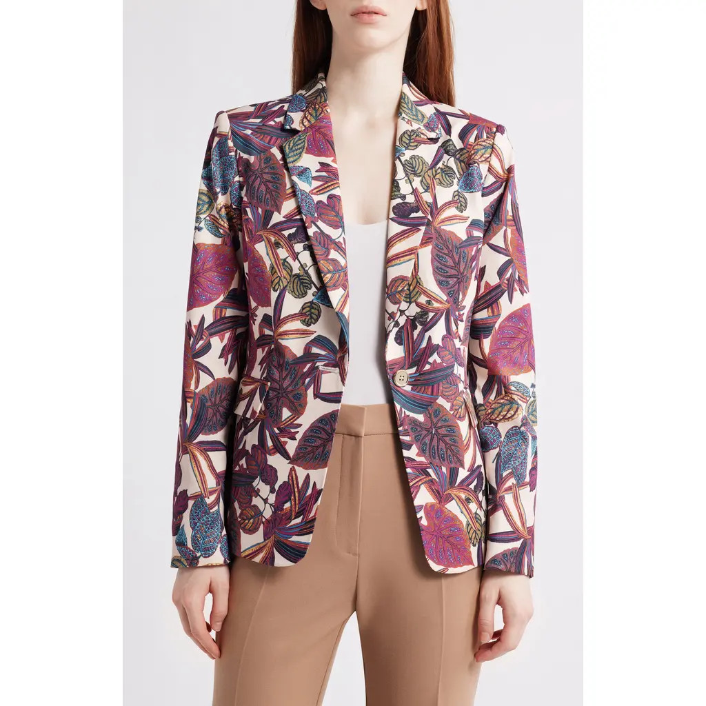Tahari ASL Print One-Button Blazer in Wild Berry Tropical at Nordstrom, Size 4 | Nordstrom