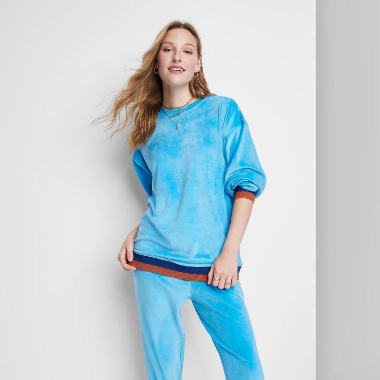 Women's Ascot + Hart Velour Graphic Pullover Sweatshirt - Blue | Target
