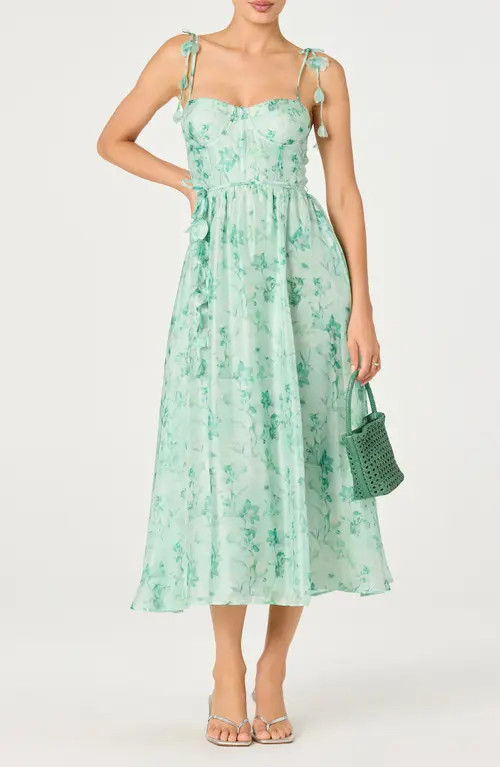 ASTR the Label Halcyon Floral Print A-Line Dress in Green Floral at Nordstrom, Size Large | Nordstrom