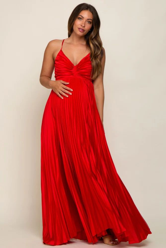 Red Satin Pleated Cutout Maternity Gown | PinkBlush Maternity