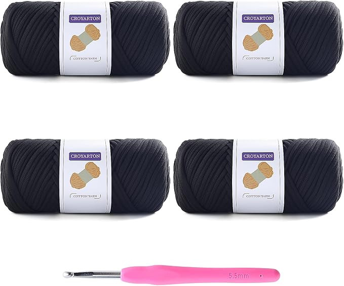 4 Pack Tshirt Yarn for Crocheting, Elastic T Shirt Spaghetti Thick Knitting Yarn Total Length 260... | Amazon (US)