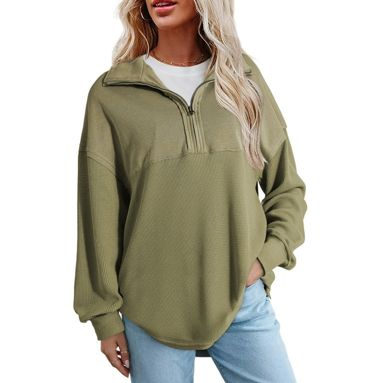 DOKOTOO Womens Oversized Sweatshirts Half Zip Pullover Long Sleeve Waffle Knit Sweatshirt Fall So... | Walmart (US)