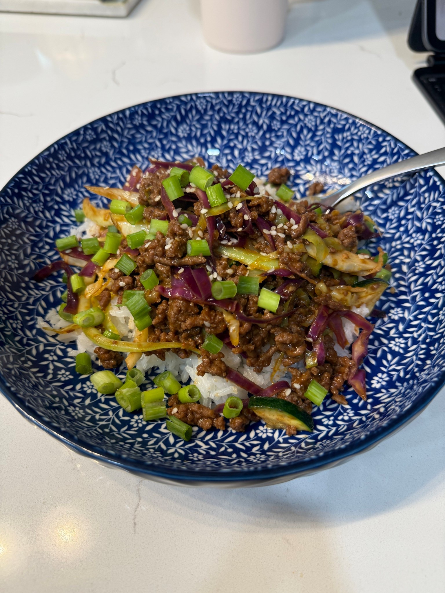 This was a healthy and delicious quick supper!

1 pound ground beef (or turkey)
1/4 cup low sodium soy sauce
1 tbsp minced garlic 
1 tbsp sesame oil
2 tbsp ground ginger
Shredded cabbage (green, purple, or both)
2 tbsp gochujang
1 tbsp oyster sauce
2 tbsp brown sugar
1 tbsp rice vinegar
1 zucchini diced
Green onions
Sesame seeds

Cook ground meat until browned, add minced garlic and sesame oil for about a minute. Add remaining ingredients until sauce has thickened and veggies are tender. Serve over steamed rice and top with green onions and sesame seeds  

#LTKFamily #LTKActive #LTKHome