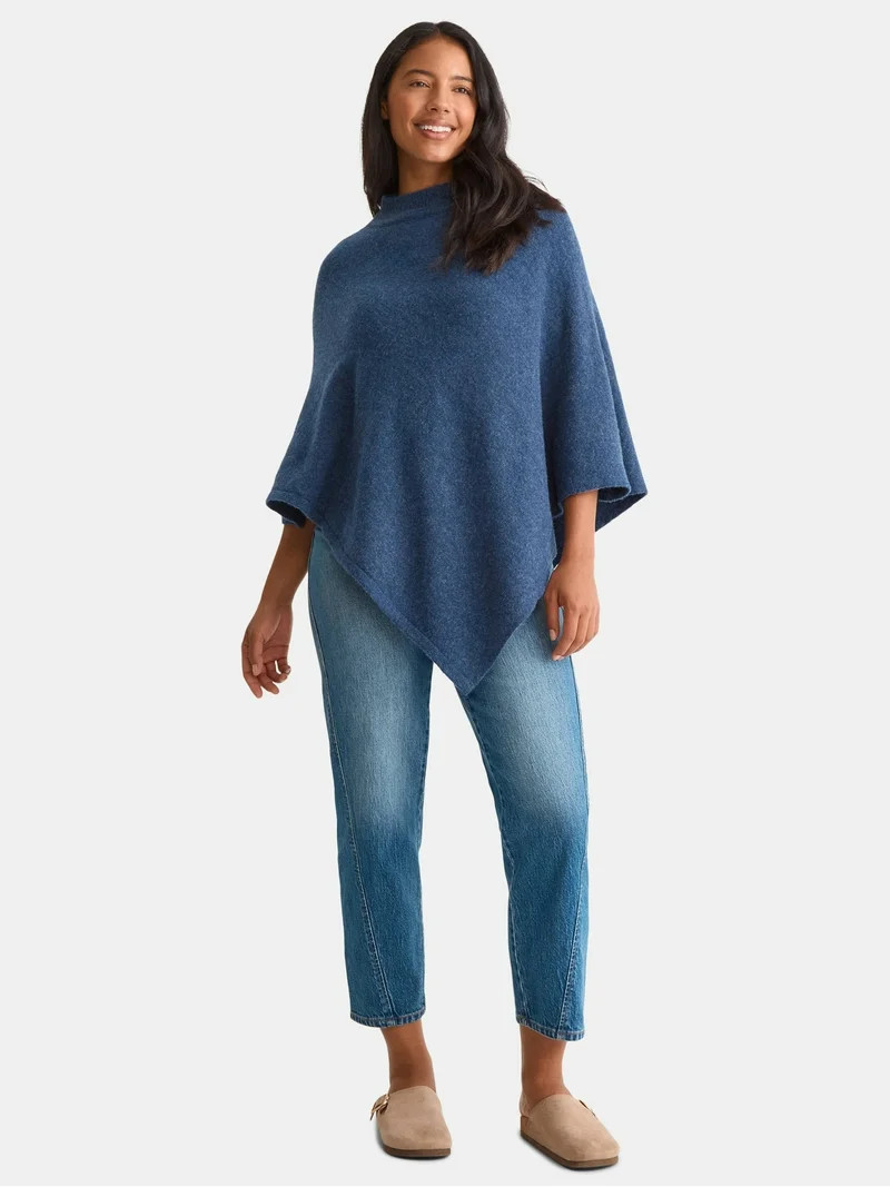 Time and Tru Women's Mock Neck Poncho, S/M, Blue | Walmart (US)