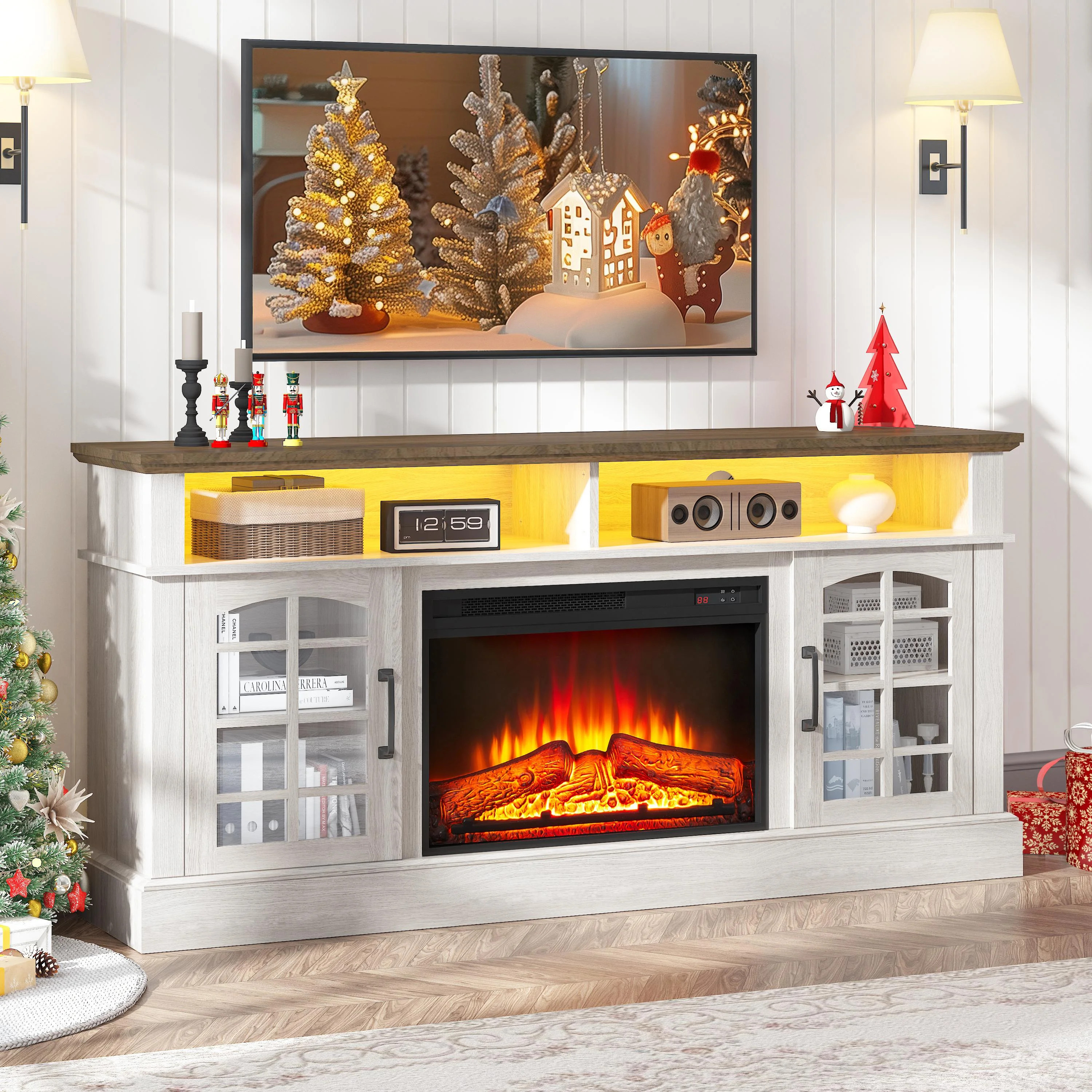 Paproos Fireplace TV Stand for 65 inch TV, TV Stand with 23'' Fireplace and LED Lights, Entertain... | Walmart (US)