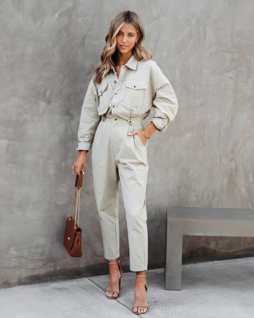 Understated Utility Cotton Pocketed Jumpsuit - Olive - SALE | VICI Collection