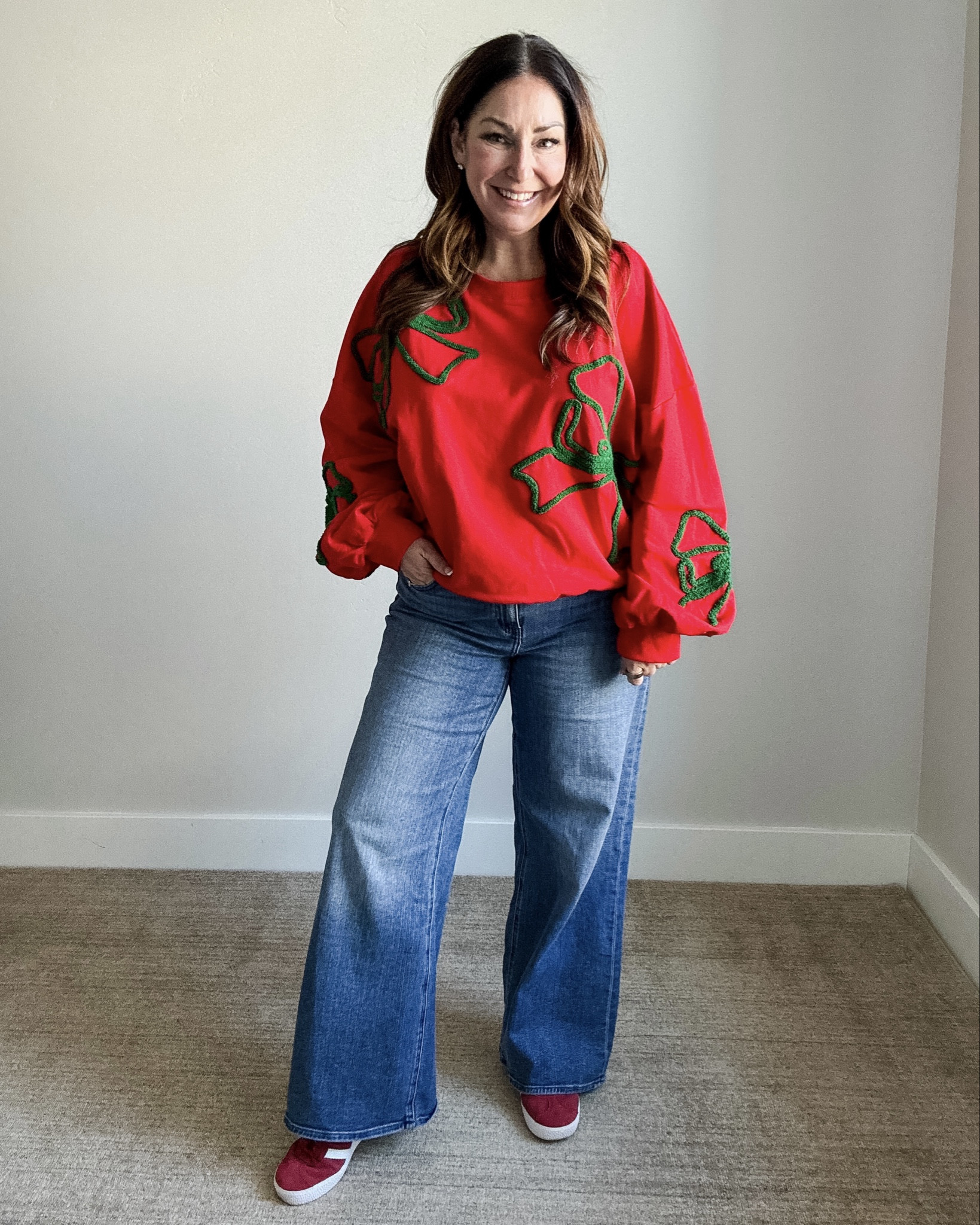 Holiday Bow Sweatshirt Outfit | Wearing sweatshirt, L is oversized and Jeans, 32 

 

#LTKHoliday #LTKSeasonal #LTKMidsize