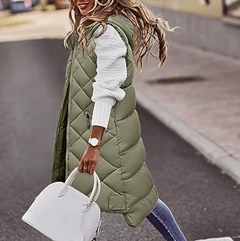 Long Puffer Vest for Women Sleeveless Winter Button Vest Coat Oversized Lightweight Outerwear wit... | Amazon (CA)