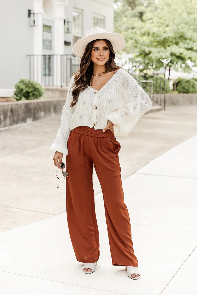 Fashionista Forever Rust Smocked Knit Pants FINAL SALE | Pink Lily