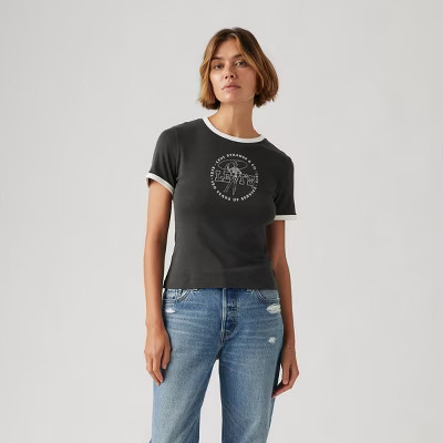 Levi's® Women's Graphic Rickie Ringer T-Shirt - Cowboy Circle Sugar Swizzle/Black XL | Target