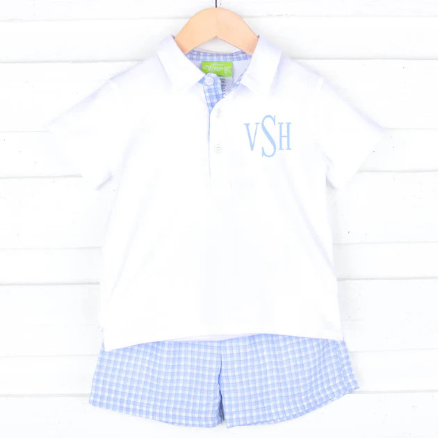 Hilton Head Plaid Blue Polo Short Set | Classic Whimsy