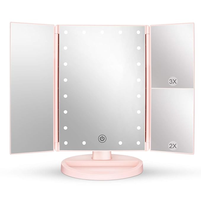 deweisn Tabletop Mount Tri-Fold Lighted Vanity Mirror with 21 LED Lights, Touch Screen and 3X/2X/... | Amazon (US)