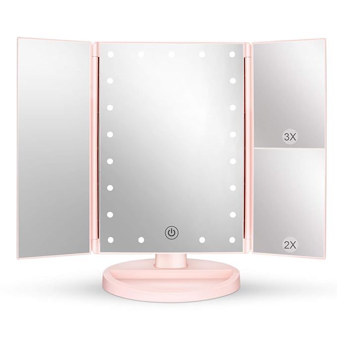 deweisn Tabletop Mount Tri-Fold Lighted Vanity Mirror with 21 LED Lights, Touch Screen and 3X/2X/... | Amazon (US)