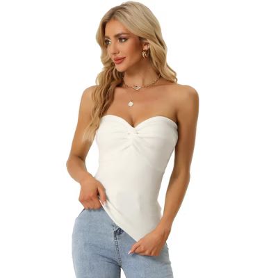 Allegra K Women's Knit Twist Knot Front Off Shoulder Strapless Bandeau Top | Target