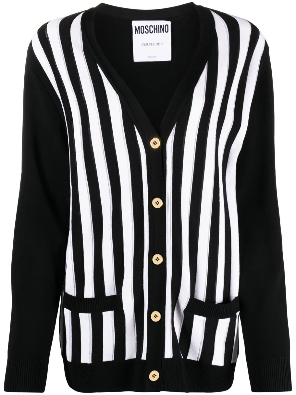 Moschino striped ribbed-knit cardigan - Black | Farfetch Global