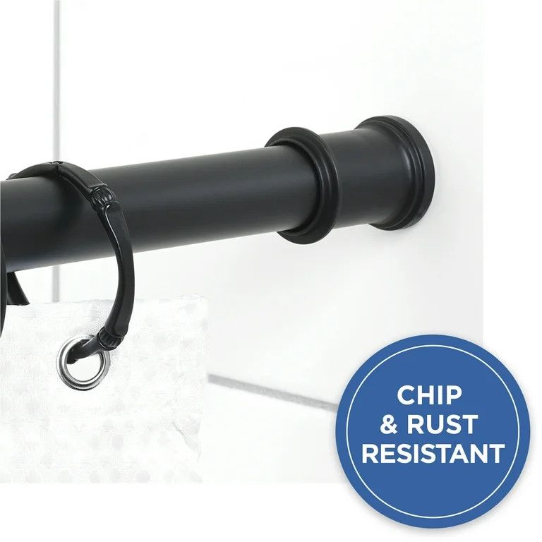 Mainstays Adjustable Tension Shower Curtain Rod, 44” - 72", No Drilling, Matte Black | Walmart (US)