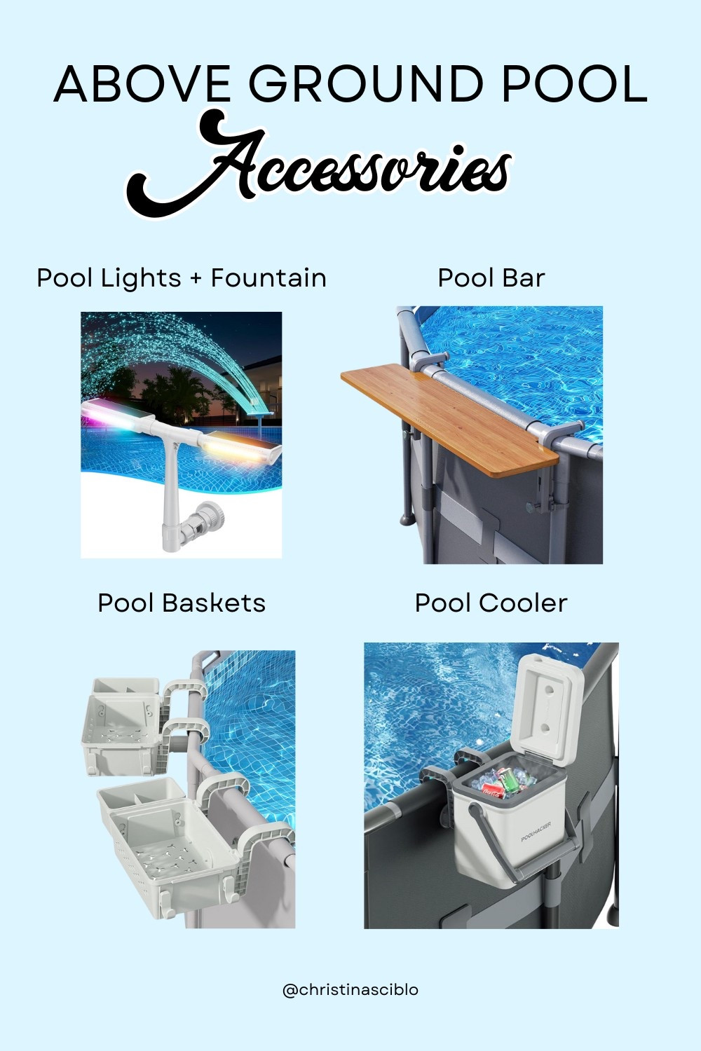 Pool must-haves for the ultimate backyard setup 💦

 Everything you need for summer:
 ✔️ Pool fountain light
 ✔️ Floating bar
 ✔️ Hanging baskets
 ✔️ Poolside cooler

#pool #poolaccessories 

#LTKSwim #LTKHome
