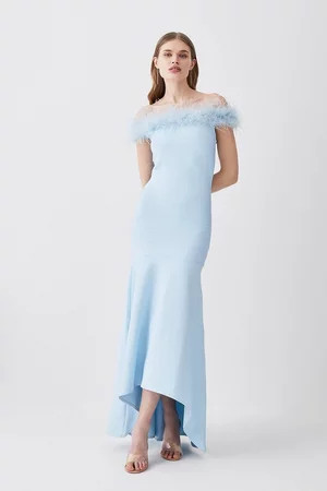 Feather Detail Bandage Off The Shoulder Midaxi Dress | Karen Millen US