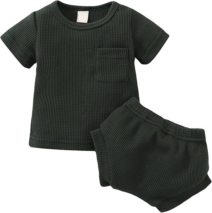 Summer Newborn Baby Boy Girl Clothes Set Ribbed Outfits Unisex Infant Solid Cotton Button Short S... | Amazon (US)
