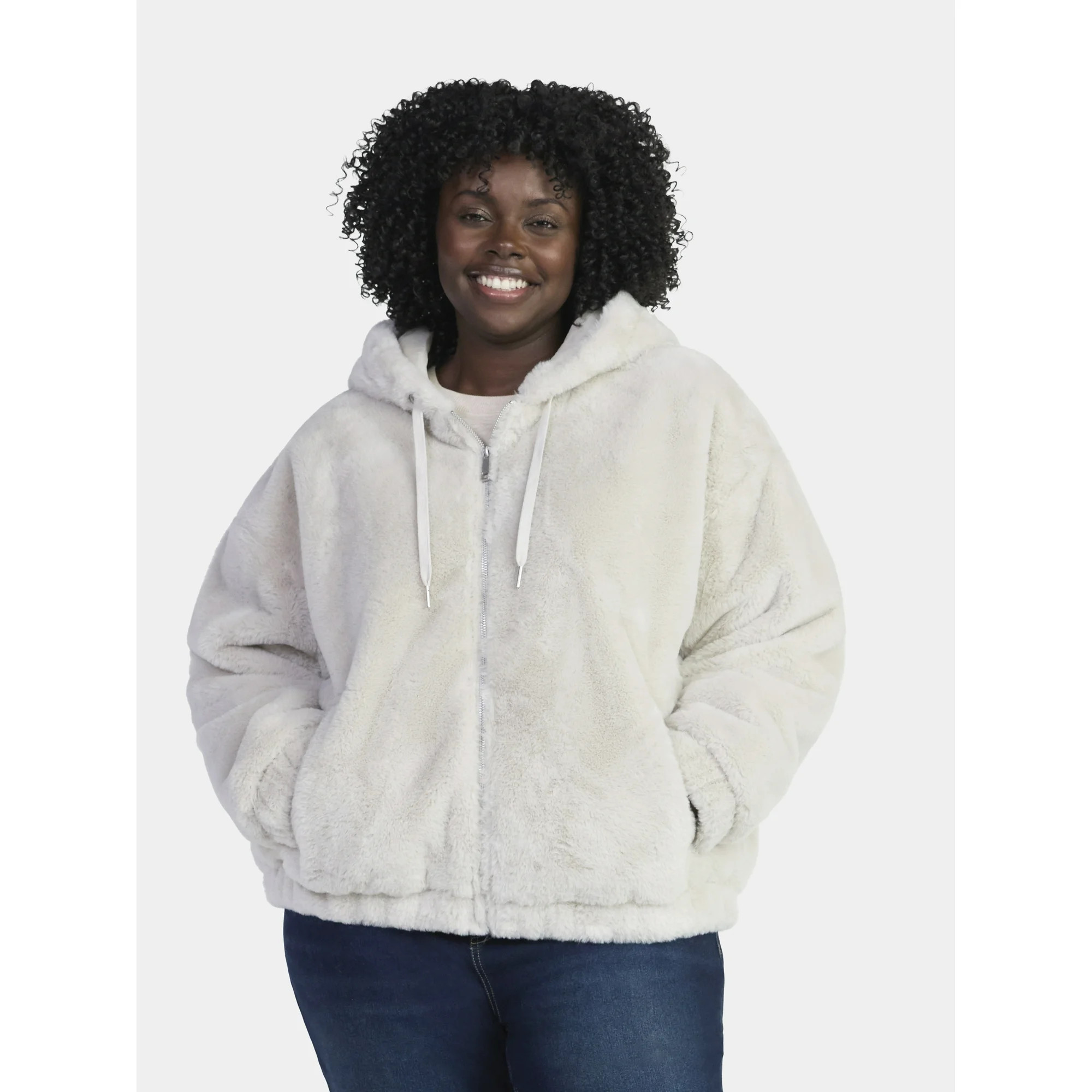 Time and Tru Women's and Women's Plus Faux Fur Hoodie Jacket, Sizes XS-2X | Walmart (US)