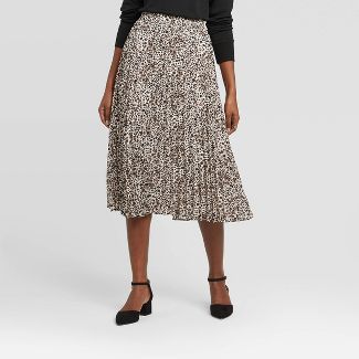 Women's Leopard Print High-Rise Pleated A Line Midi Skirt A New Day™ - Black/White | Target