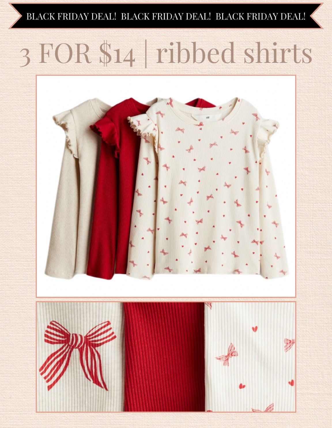 3 for $14 ribbed shirts! That’s $4.60 each! There’s also a matching leggings set too 

#LTKKids #LTKFamily #LTKCyberWeek