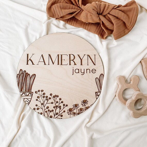 Floral Birth Announcement | Boho Baby Name Announcement Sign | Custom Engraved Name Plaque | Cact... | Etsy (US)