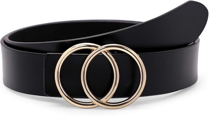 Women’s Leather Ring Belt for Jean, Mothers Day Gifts Double Circle Buckle Belts | Amazon (US)