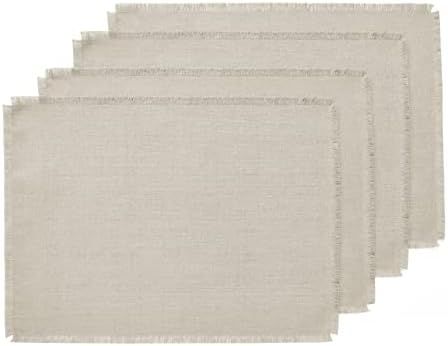 Solino Home Linen Placemats Natural – 14 x 19 Inch, European Flax 100% Pure Linen Fringe Fall R... | Amazon (US)