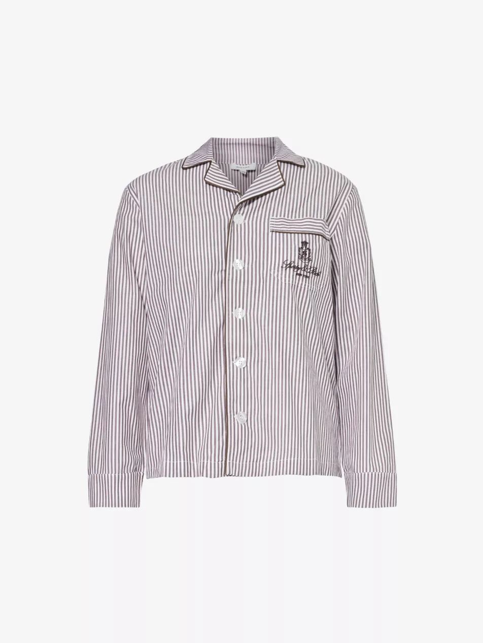 Striped logo-embroidered cotton shirt | Selfridges