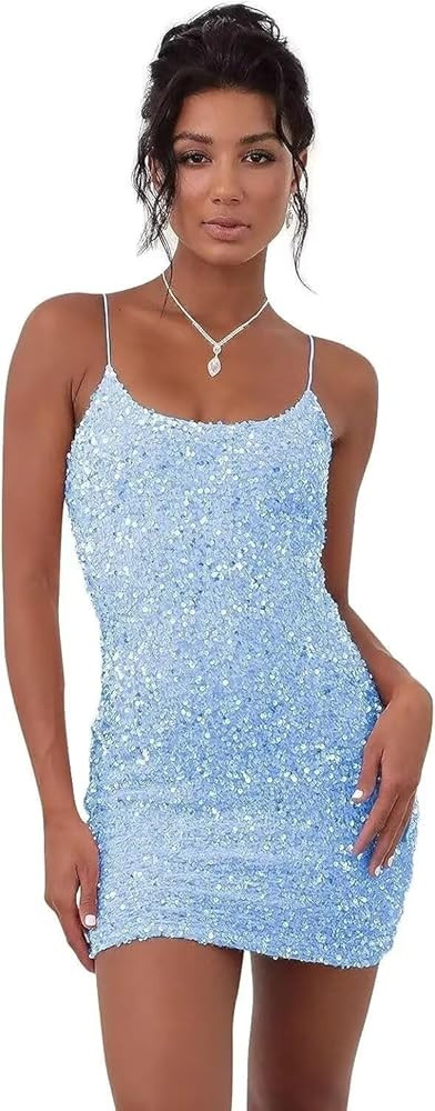Sparkly Sequin Homecoming Dresses for Teens Short Corset Prom Dress Spaghetti Strap Party Dress | Amazon (US)
