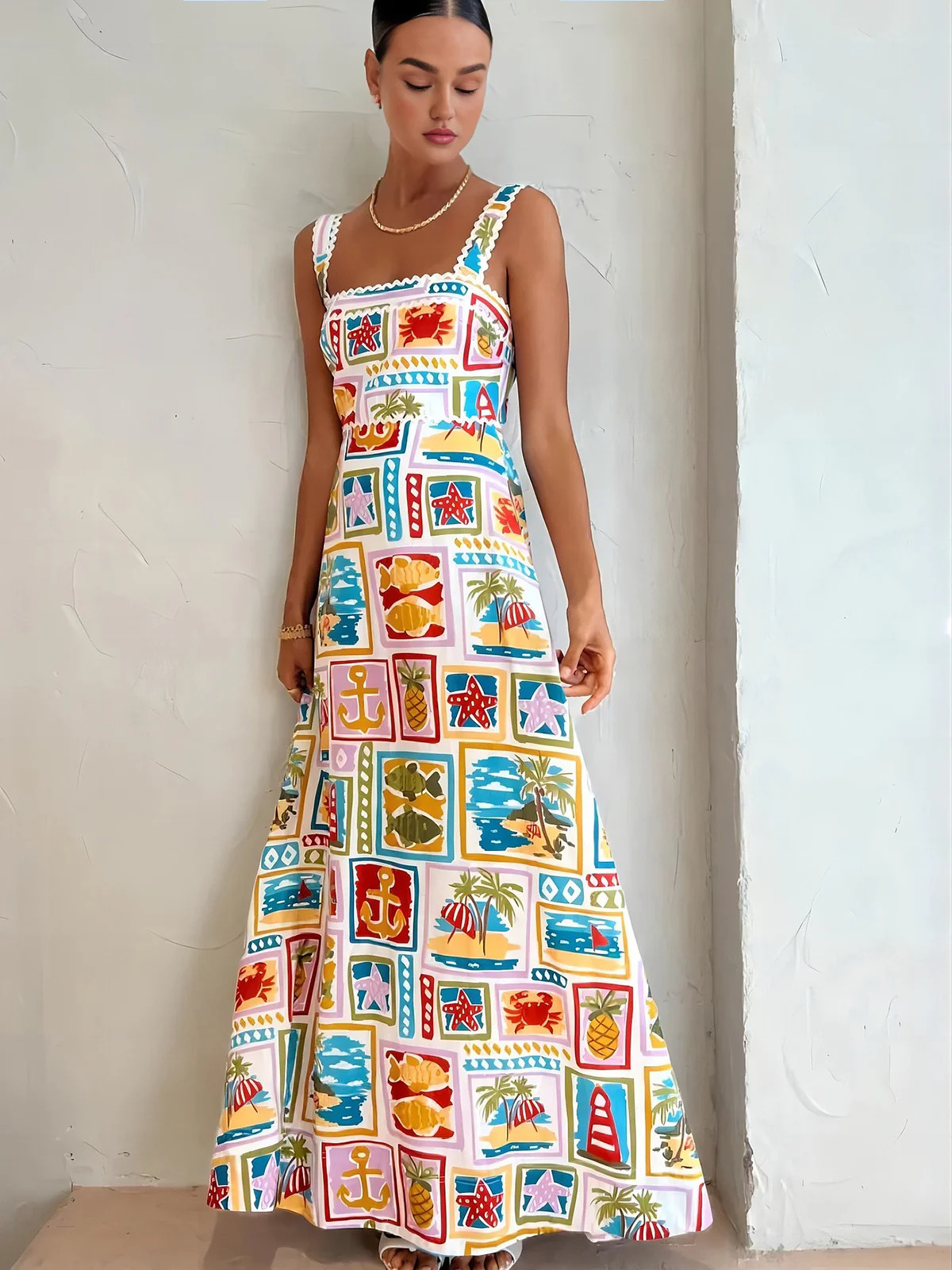 Graffiti Print Sleeveless Long Dress | Commense