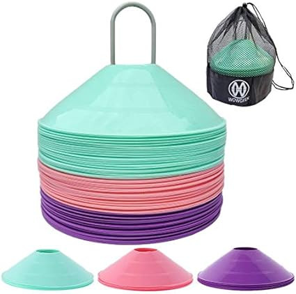 WOWGEEK Thicker Disc Cones (Cyan, Pink, Purple, Set of 60) Agility Soccer Cones with Carry Bag an... | Amazon (US)
