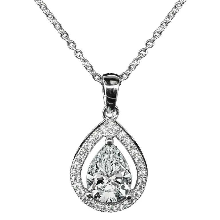 Cate & Chloe Isabel 18k White Gold Plated Silver CZ Pendant Necklace | Halo Teardrop Crystal Neck... | Walmart (US)