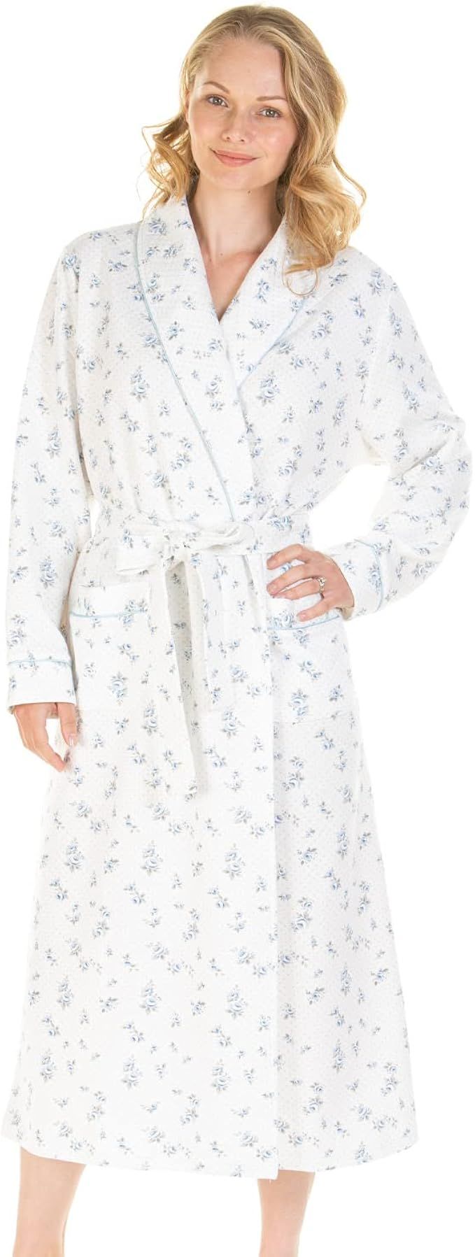 Ladies Floral Dots Mock Quilt Cotton Rich Shawl Collar Wrap Dressing Gown Robe | Amazon (UK)