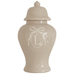 Monogrammed Bow Ginger Jars in Beige for Lo Home x Veronika's Blushing | Lo Home by Lauren Haskell Designs