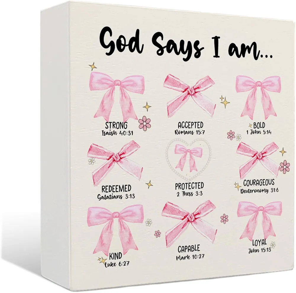 Coquette Bow Wooden Sign - Coquette Room Decor, Pink God Says I Am Wooden Box Signs, Preppy Coque... | Amazon (US)