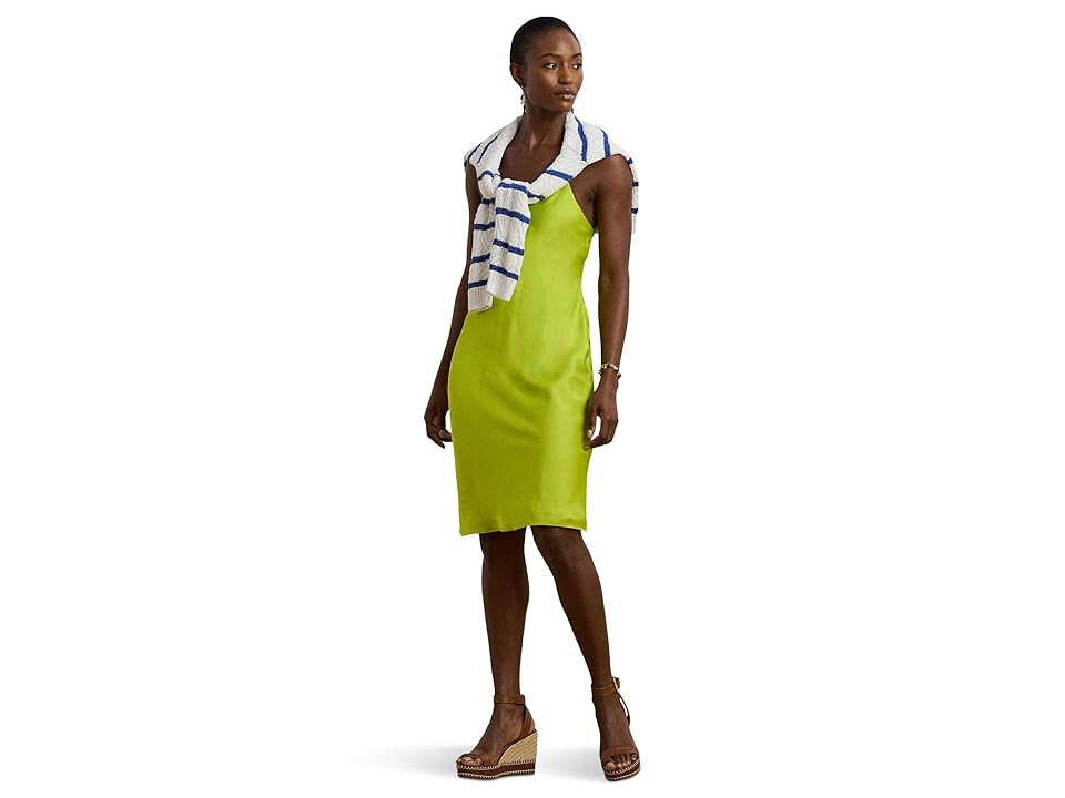 Lauren Ralph Lauren Featherweight Charmeuse Slip Dress Women's Dress Lime Chartreuse : 4, Polyester/Satin | Zappos