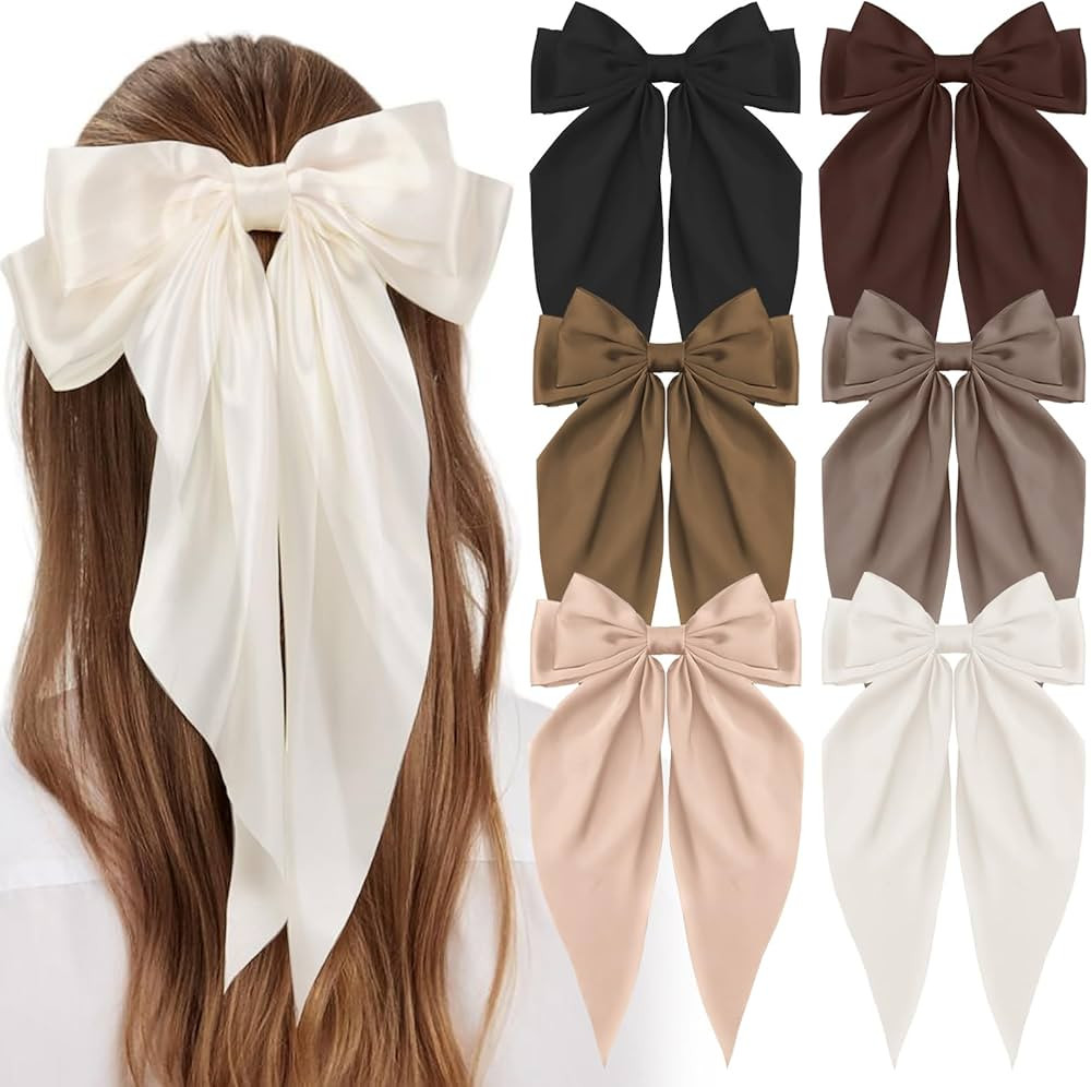 6 PCS Large Hair Bows for Woman Big Silky Satin Ribbon Bows Hair Clips Oversized Long Tail Bows B... | Amazon (US)