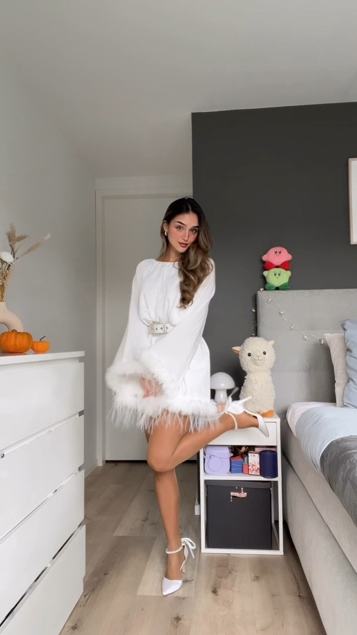 Christmas Outfit Inspo - Ready for the Holiday Season 🎄🧸

Big white belt • fuzzy trim trumpet sleeve mini dress for christmas • white heels with pearl strap • sequin partywear dresses

#LTKpartywear #LTKstyletip #LTKwinter