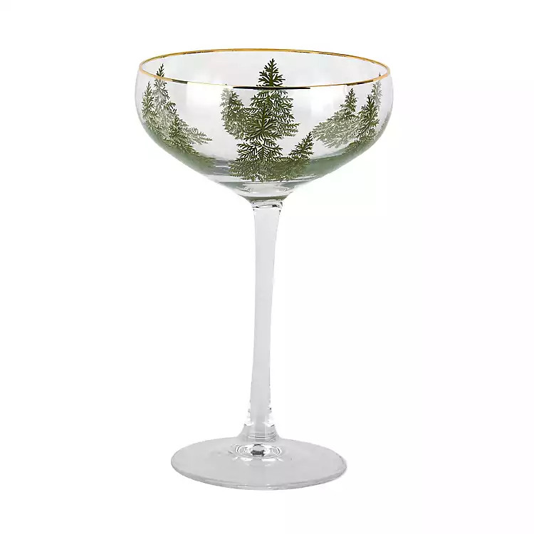 Evergreen Trees Embossed Coupe Glass | Kirklands Home | Kirklands
