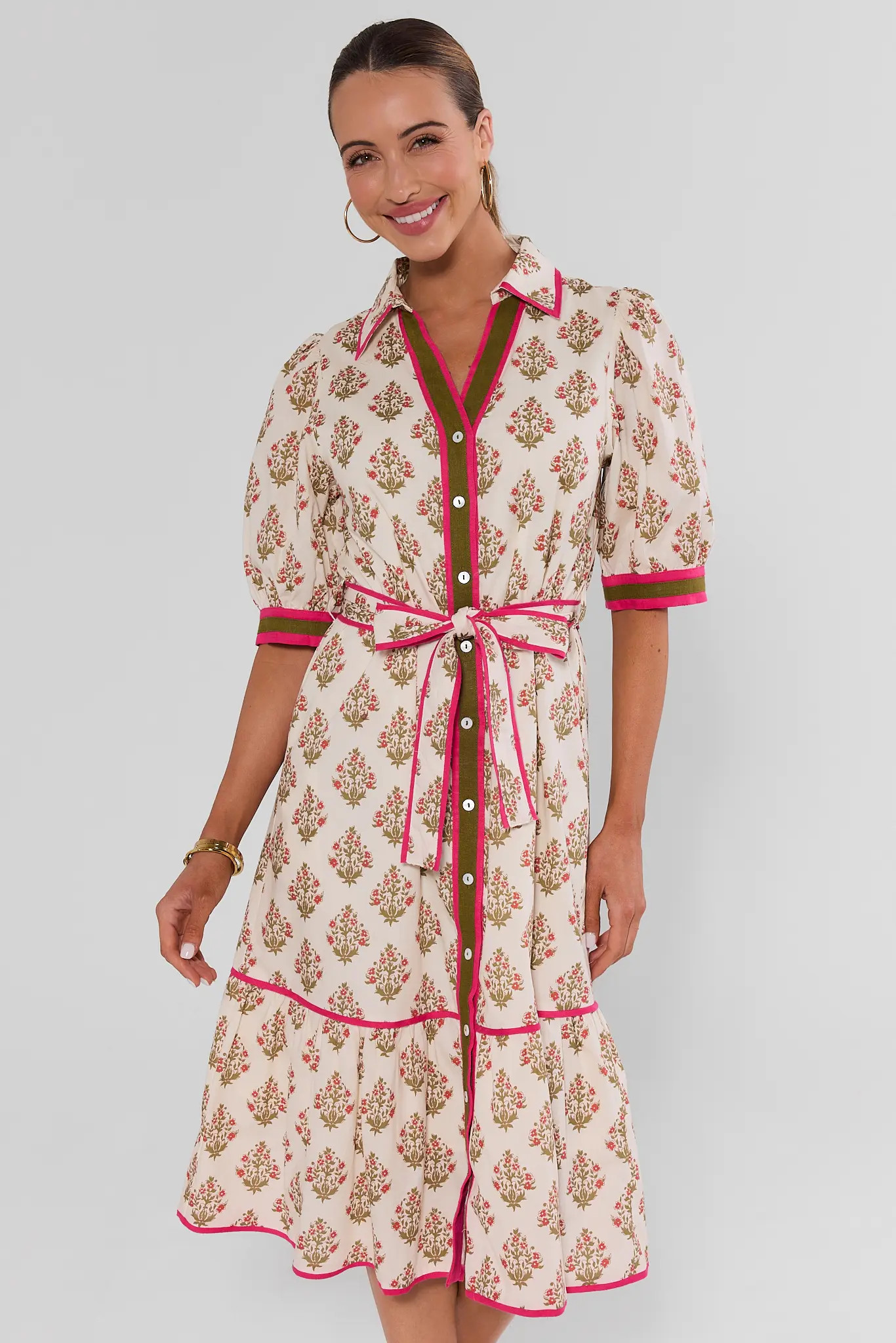 White Floral Button Up Midi Dress by THML | Avara