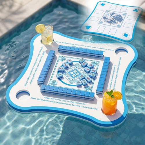 Floating Mahjong Table for Pool, Double-Sided Waterproof Float Board with Rules, Game Tray for Card Games, Poker, Dominoes, Scrabble, for Swimming Pool, Hot Tub, Lake & Beach Party | Amazon (US)