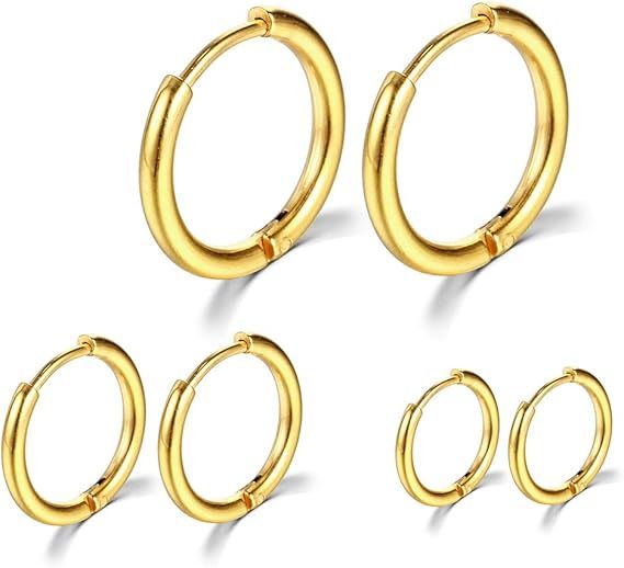 Surgical Stainless Steel Hoop Earrings 8mm/10mm/12mm Small Huggie Hoop Earrings for Women and Men | Amazon (US)
