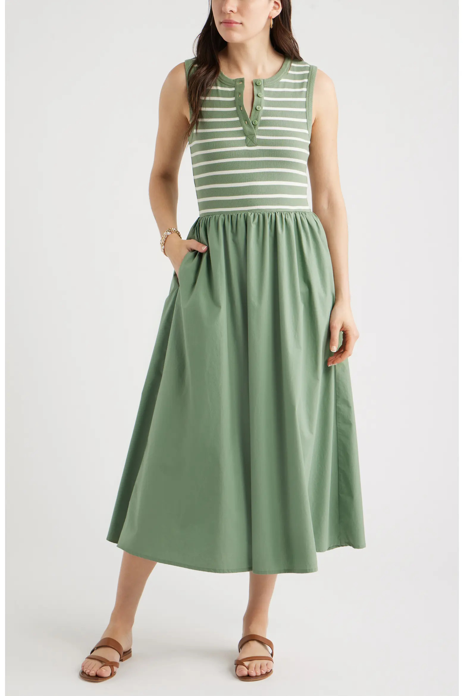 Sleeveless Mixed Media Midi Dress (Women) | Nordstrom | Nordstrom